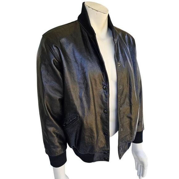 Vintage Pia Ricci Leather Bomber Jacket Black Men’s Medium Korea 80s 90s - Picture 5 of 8